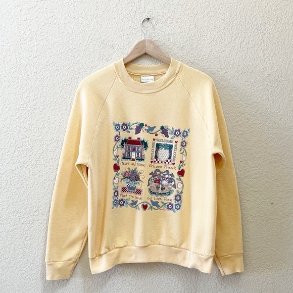 Fruit of The Loom Sweater Pullover Crew Vintage Floral Grandma Cottagecore Large - Picture 1 of 8